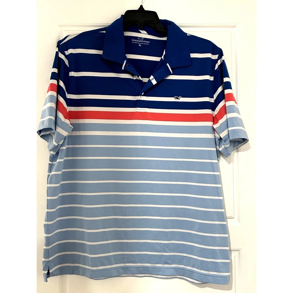 Vineyard Vines Striped Polo Shirt Short Sleeve Preppy Casual XL Whale Logo White